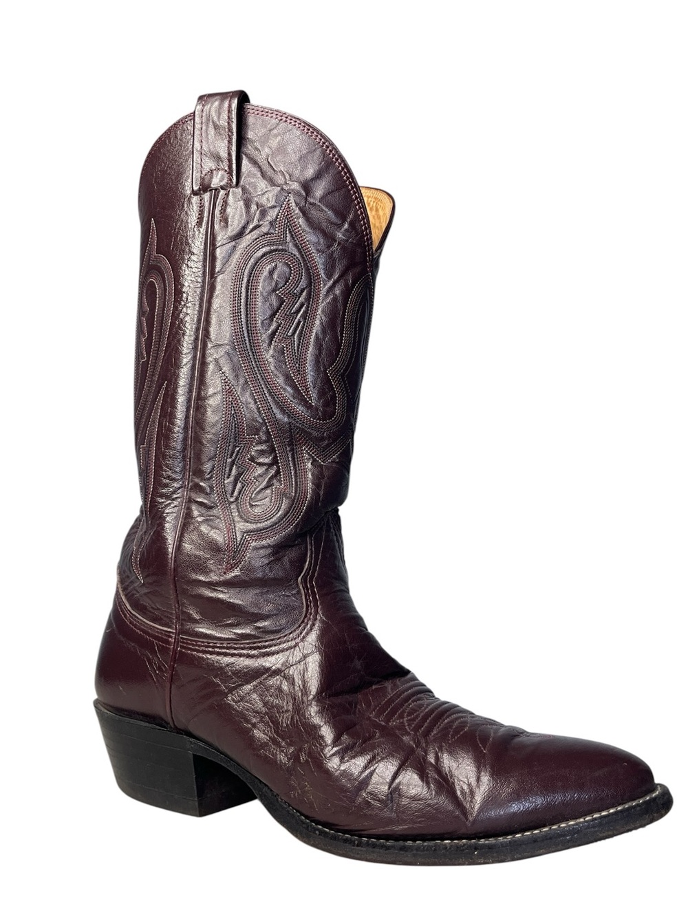 Vintage Nocona Dark Cherry Leather Cowboy Boots Made in USA Men's 9D Style 8011